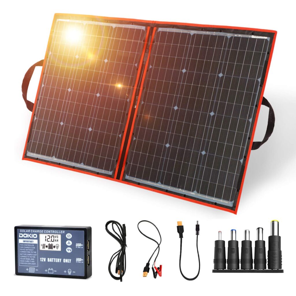 DOKIO Panel Solar Plegable 100w monocristalino para cargar 12v Batería