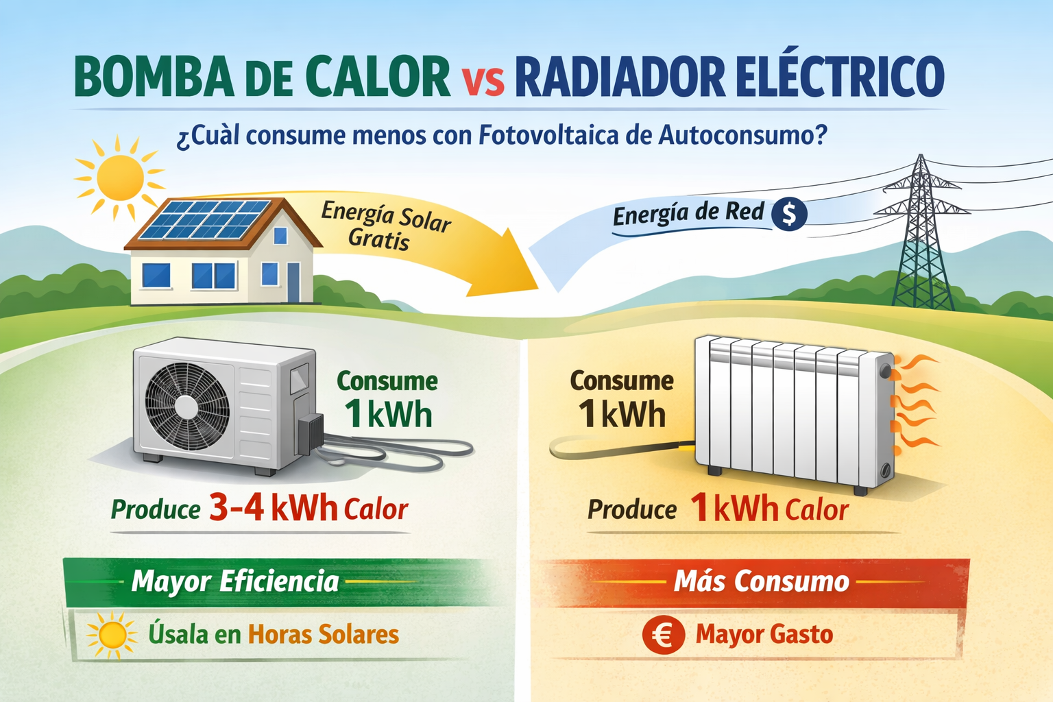 bomba calor vs radiador en FV